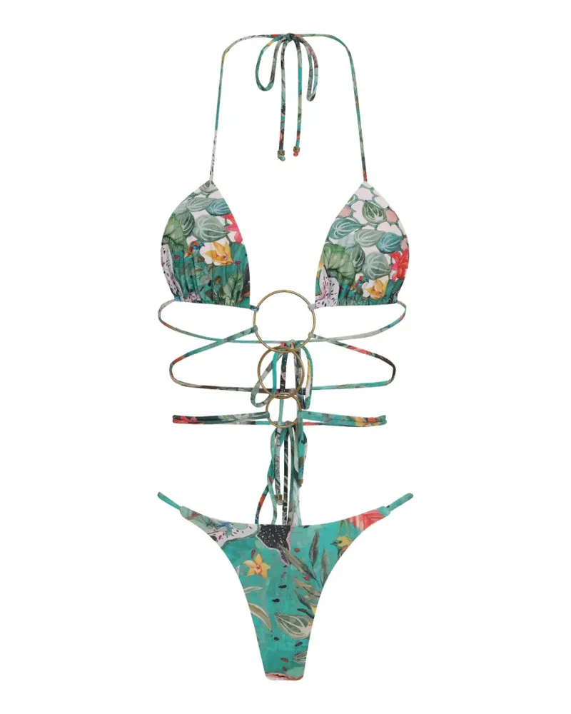 Amir Slama Bikini mit Blumenprint - Grün Grün
