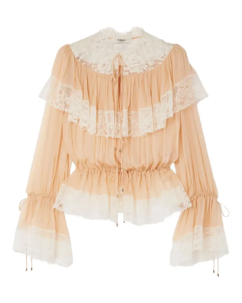 Chloé lace ruffled top - Nude Nude