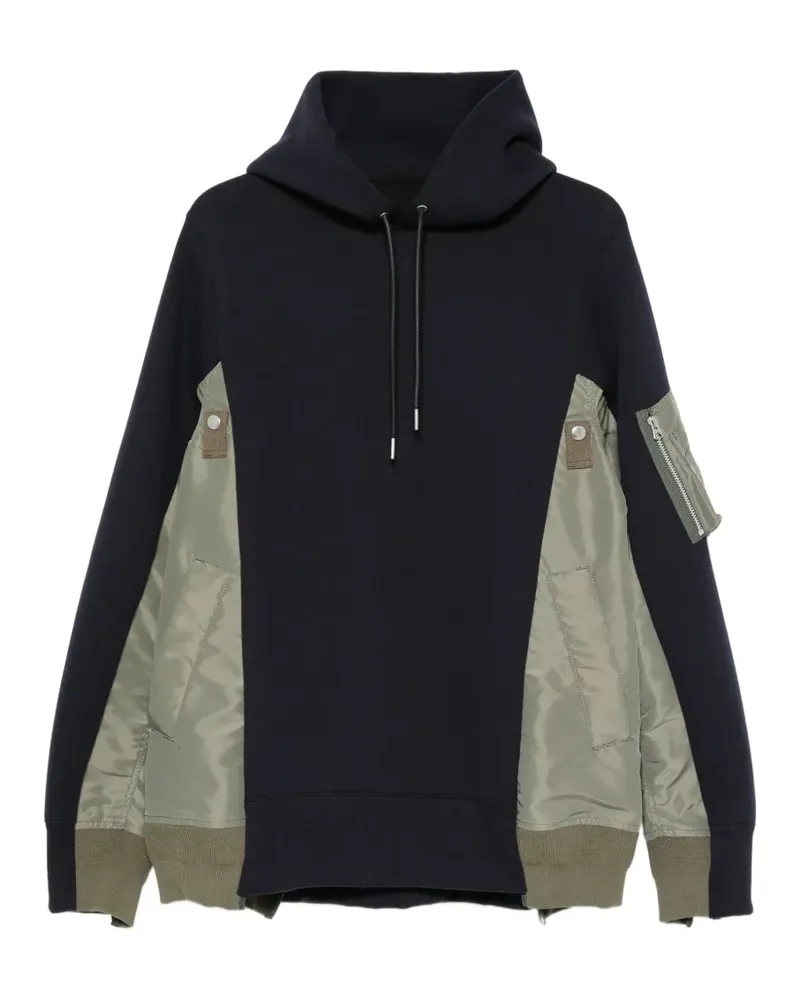 Sacai panelled zip-pocket hoodie - Blau Blau