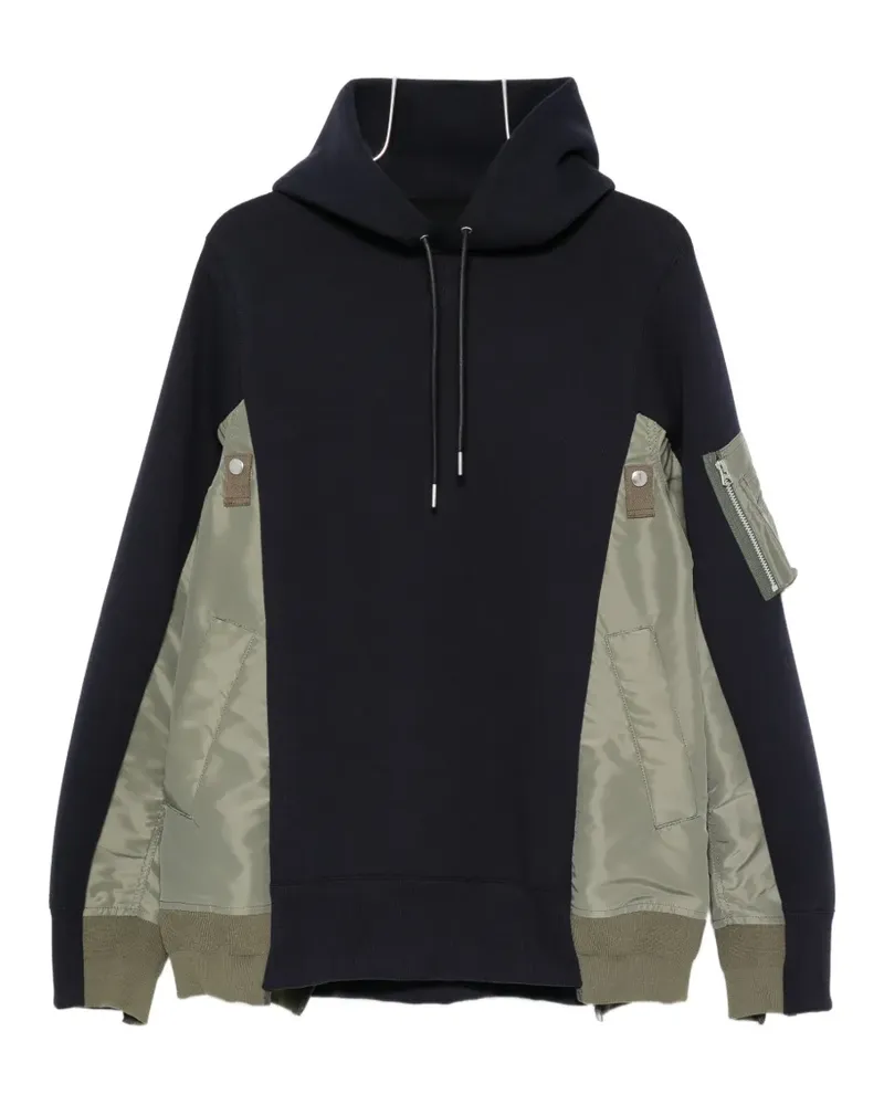 Sacai panelled zip-pocket hoodie - Blau Blau