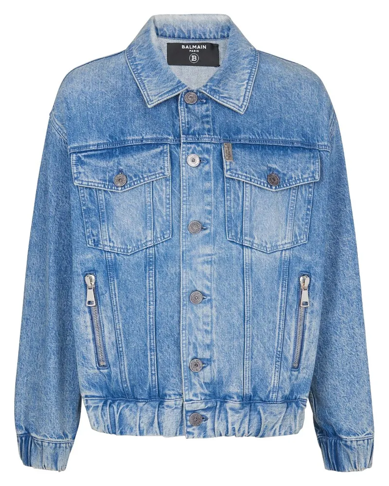Balmain Jeansjacke mit Logo im 70er-Look - Blau Blau