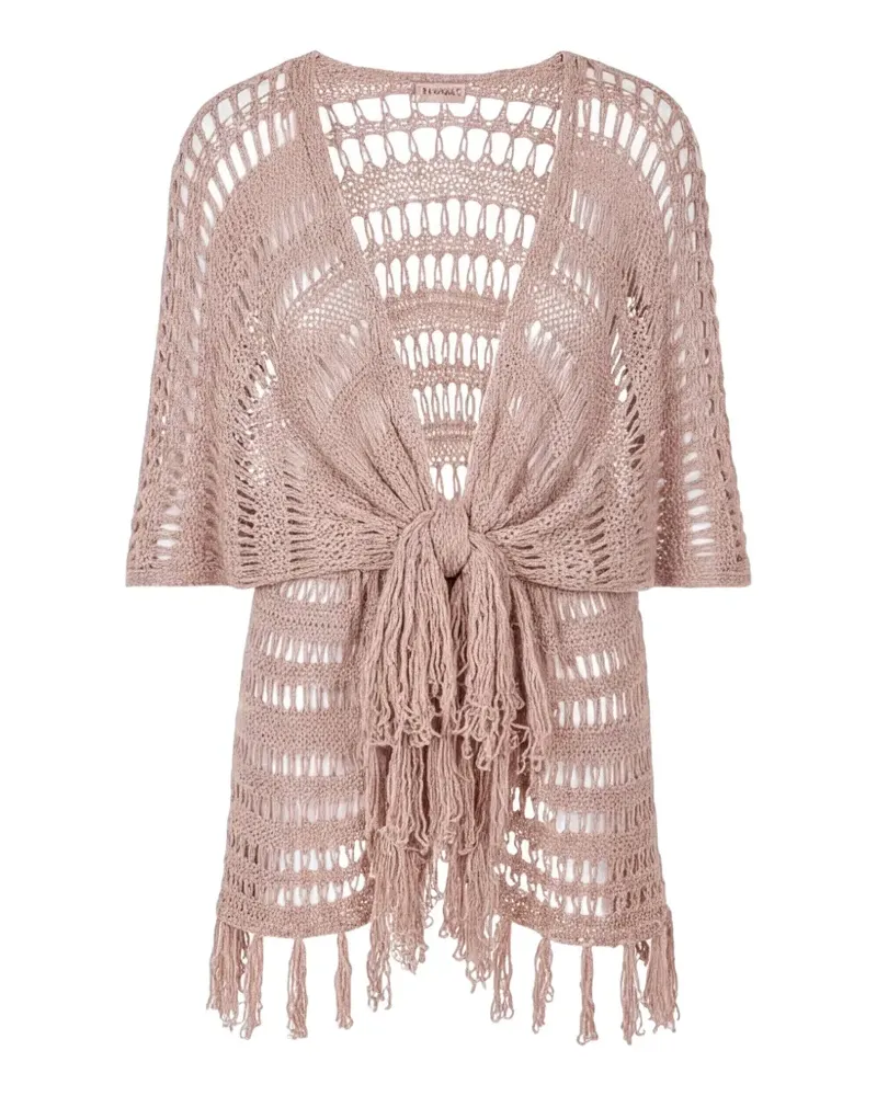 Twin-Set fringe-detail open-knit poncho - Rosa Rosa