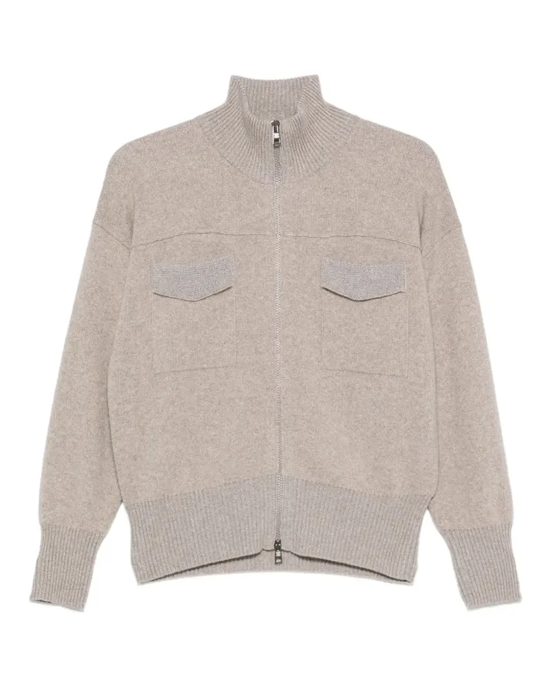 PANICALE Cashmere Gerippter Cardigan mit Reißverschluss - Nude Nude