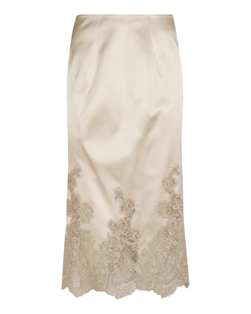 Ermanno Scervino lace-trim silk midi skirt - Nude Nude