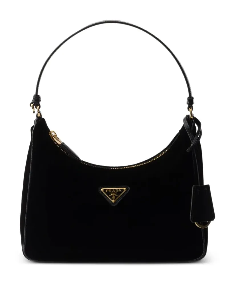 Prada Mini Re-Edition 2005 Schultertasche aus Samt - Schwarz Schwarz
