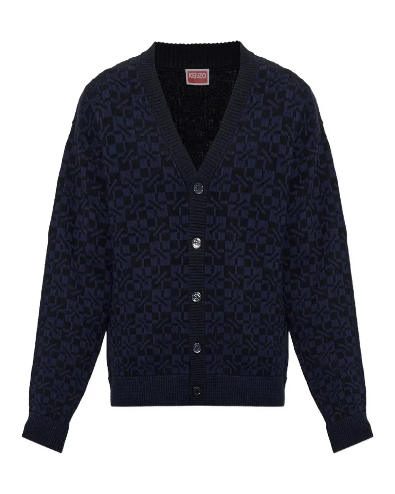 Kenzo gram Cardigan mit geometrischem Muster und V-Ausschnitt - Blau Blau