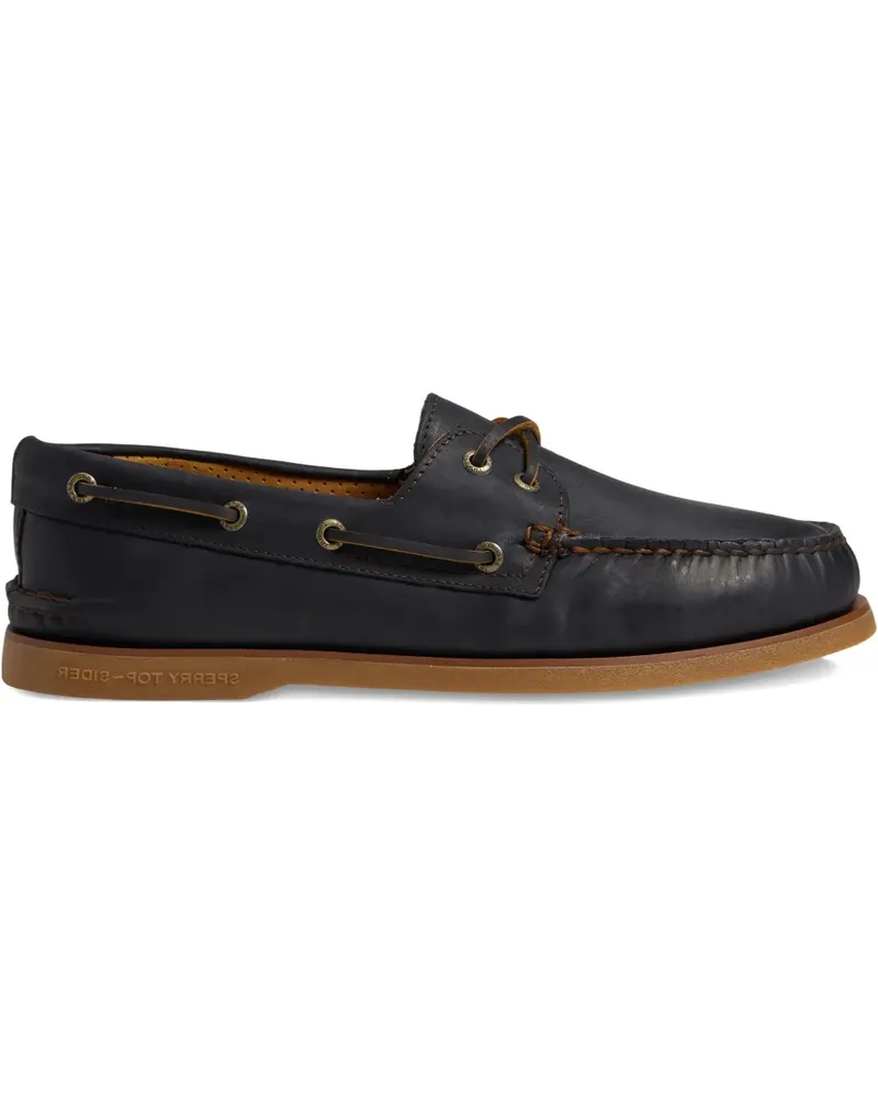 Sperry Top Sider Gold A/O 2 Eye Burnished Leather "Black" Loafer - Schwarz Schwarz