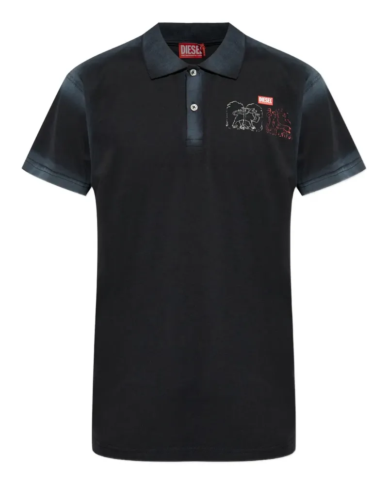 Diesel Poloshirt mit grafischem Print - Schwarz Schwarz