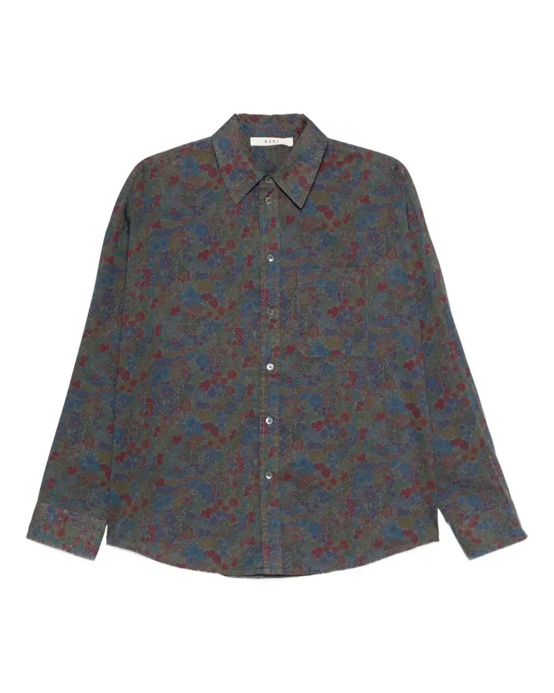 6397 Button-down-Hemd mit Blumenmuster - Grau Grau