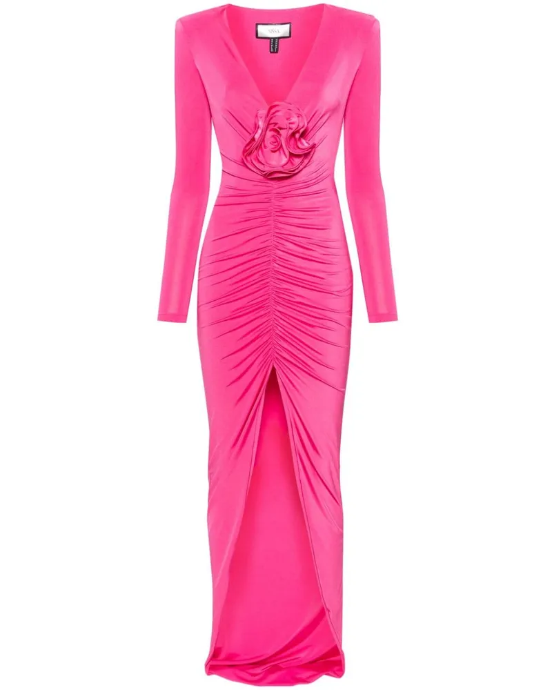 NISSA Satin-Maxikleid mit Blumenapplikation - Rosa Rosa