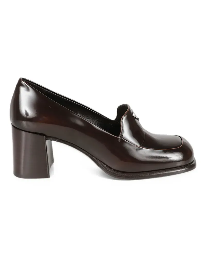 Prada logo-plaque block-heel loafers - Braun Braun