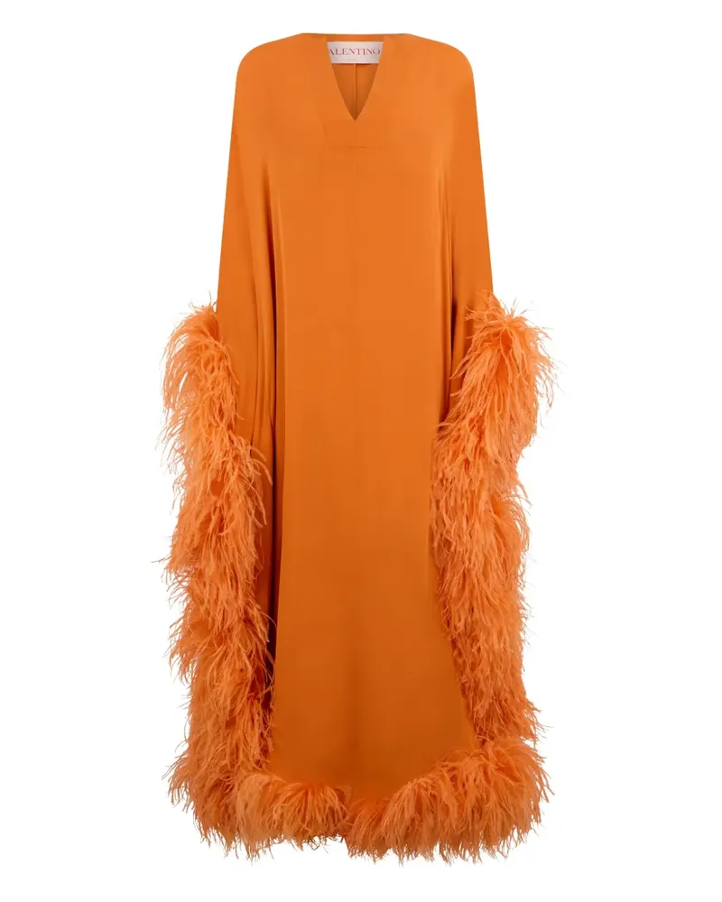 Valentino Garavani feather-trim dress - Orange Orange
