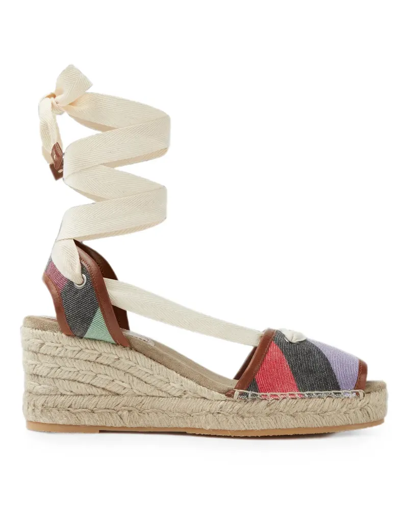Versace Lola striped denim wedge sandals 65 mm - Nude Nude
