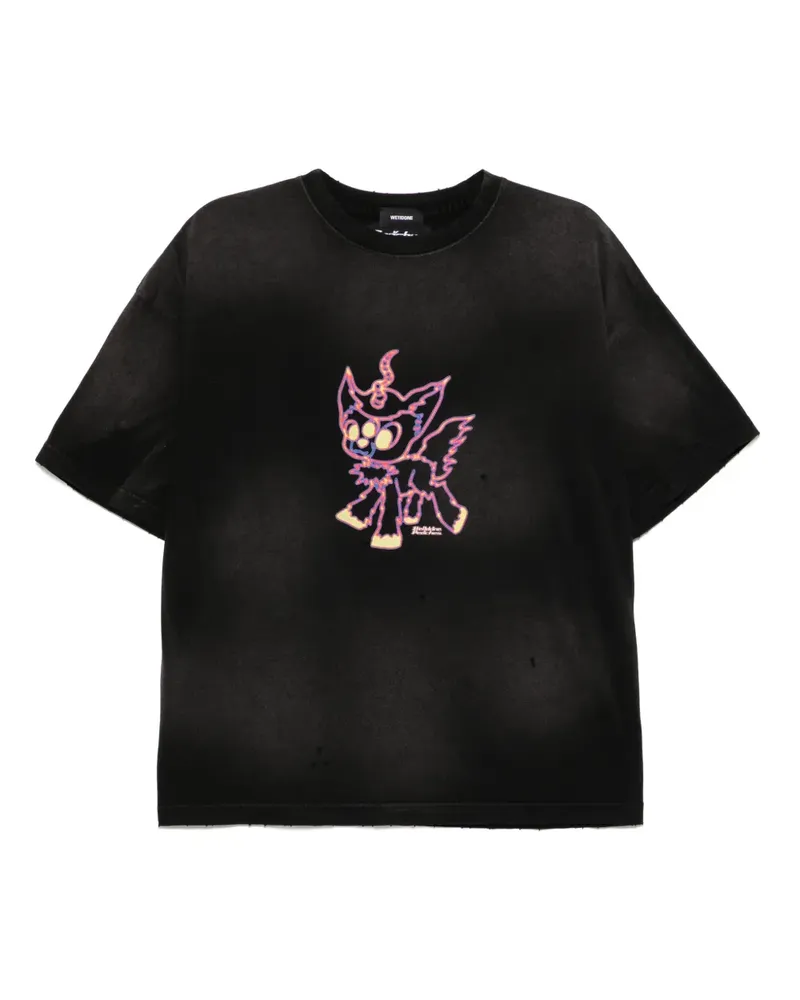 WE 11 DONE Peaches T-Shirt mit Flammen-Logo-Print - Schwarz Schwarz