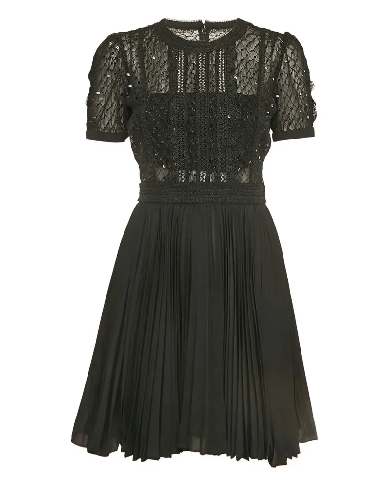 Self-Portrait Pre-owned Faltenrock-Kleid mit Spitzeneinsätzen - Schwarz Schwarz