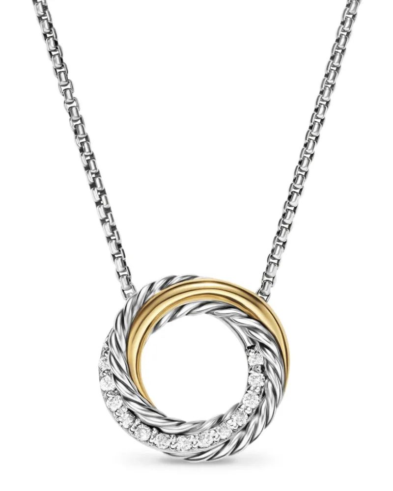 David Yurman 18kt Crossover Gelbgold- und Sterlingsilberhalskette mit Diamant1,25mm Silber