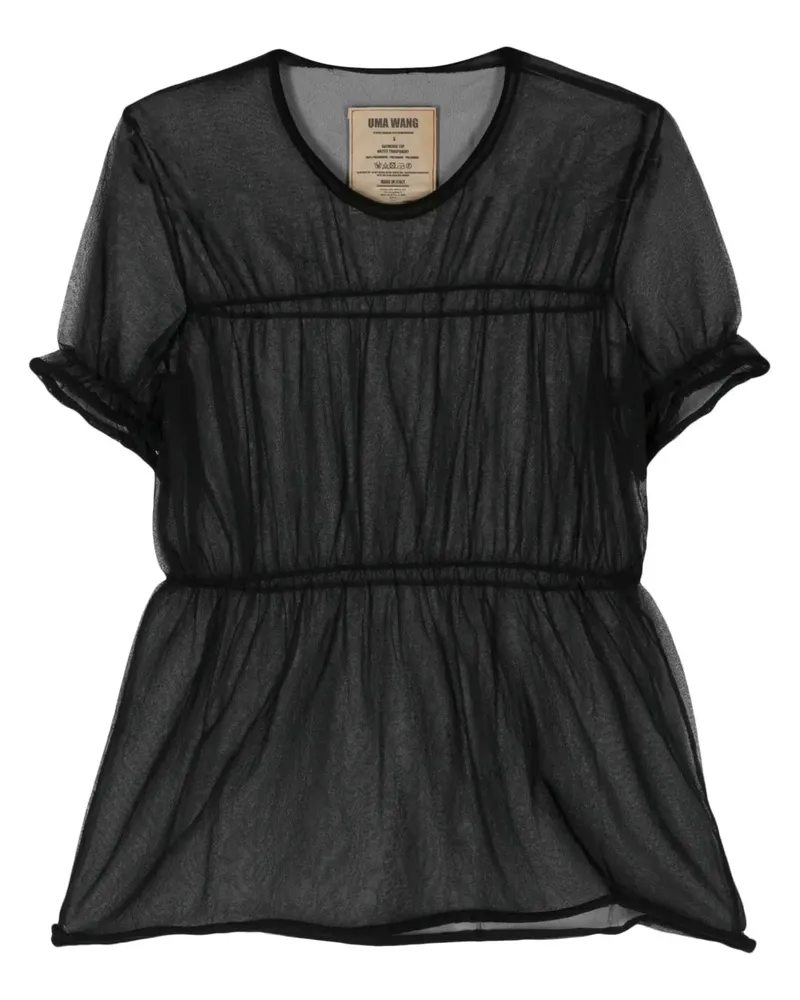 Uma Wang Satinbluse mit Ziersaum - Schwarz Schwarz