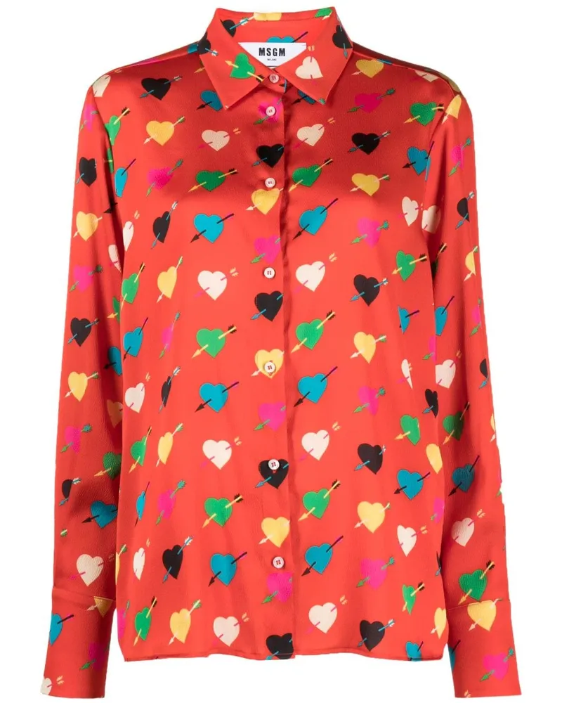 MSGM Hemd mit Herz-Print - Rot Rot