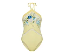 floral-print halterneck swimsuit - Gelb