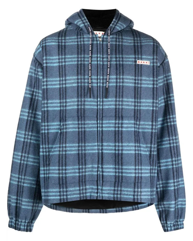 Marni Karierte Jacke mit Logo-Patch - Blau Blau