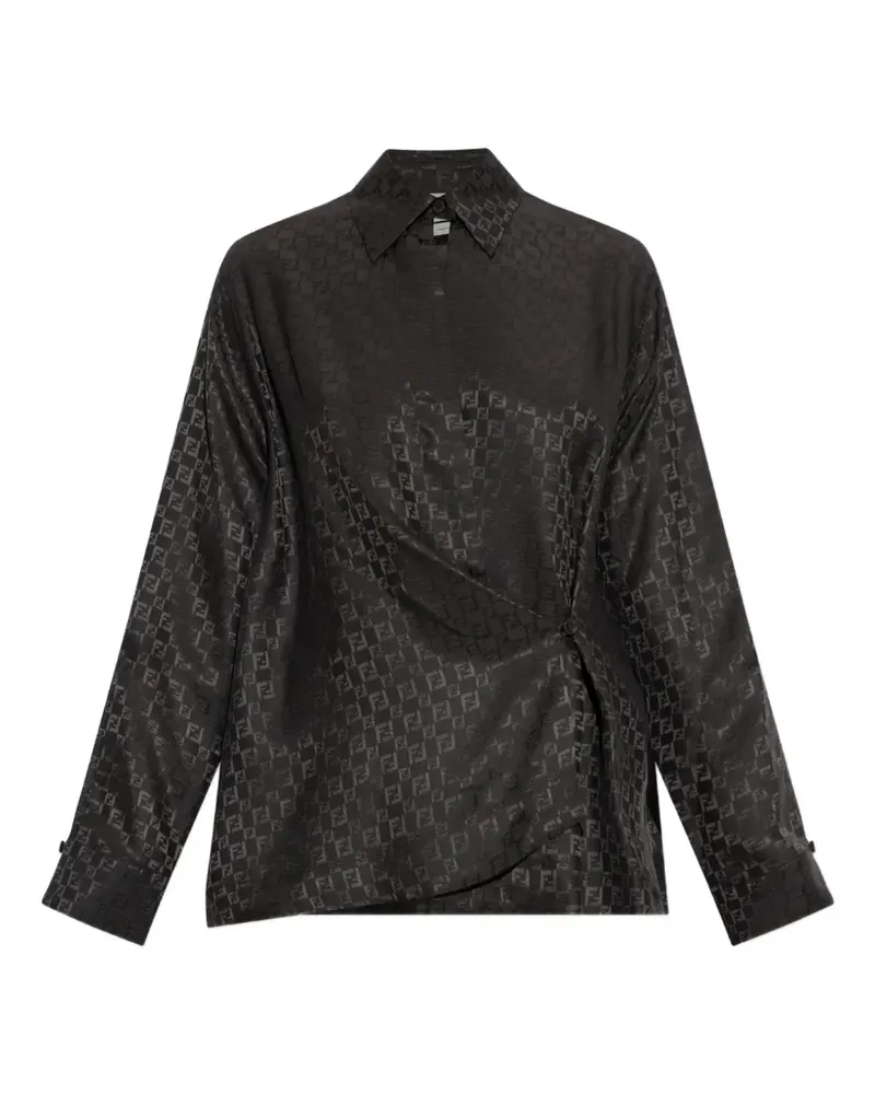 Fendi Gewickeltes Hemd mit Monogrammmuster - Schwarz Schwarz
