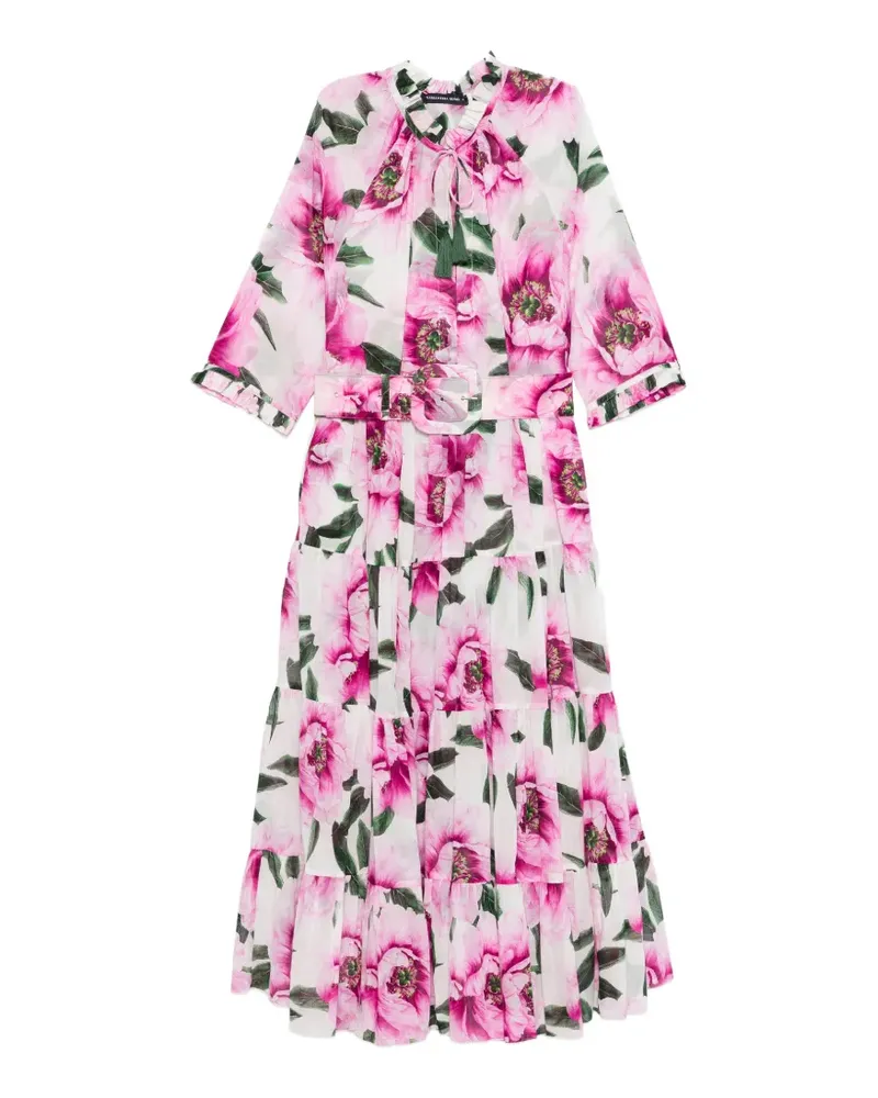 Samantha Sung floral print belted midi dress - Weiß Weiß