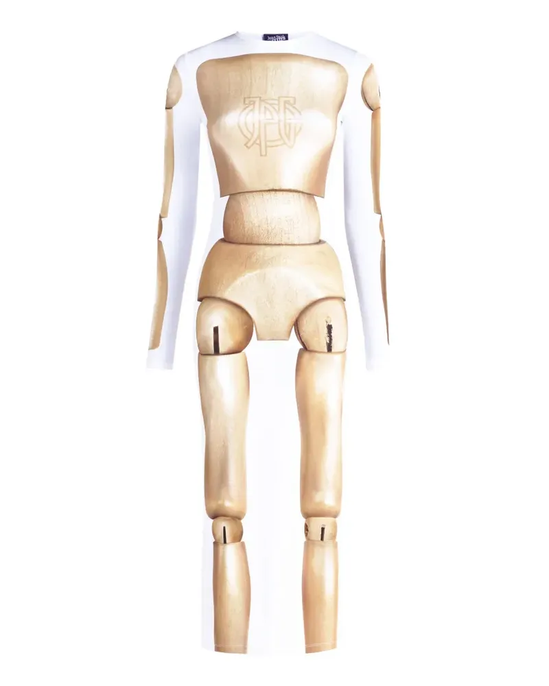 Jean Paul Gaultier Langärmeliges Kleid mit Holz-Print - Weiß Weiß