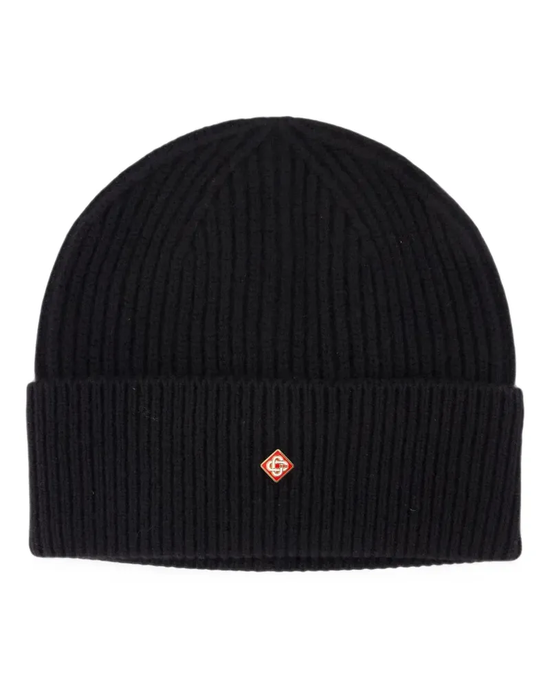 Casablanca Paris ribbed-knit logo-plaque beanie hat - Schwarz Schwarz