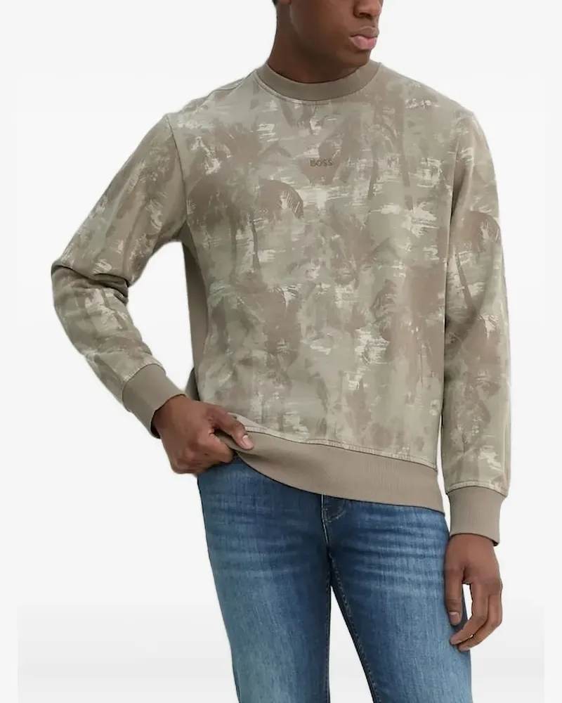 HUGO BOSS Geripptes Sweatshirt mit Print - Nude Nude