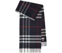 Karierter Kaschmirschal mit Fransen - Blau