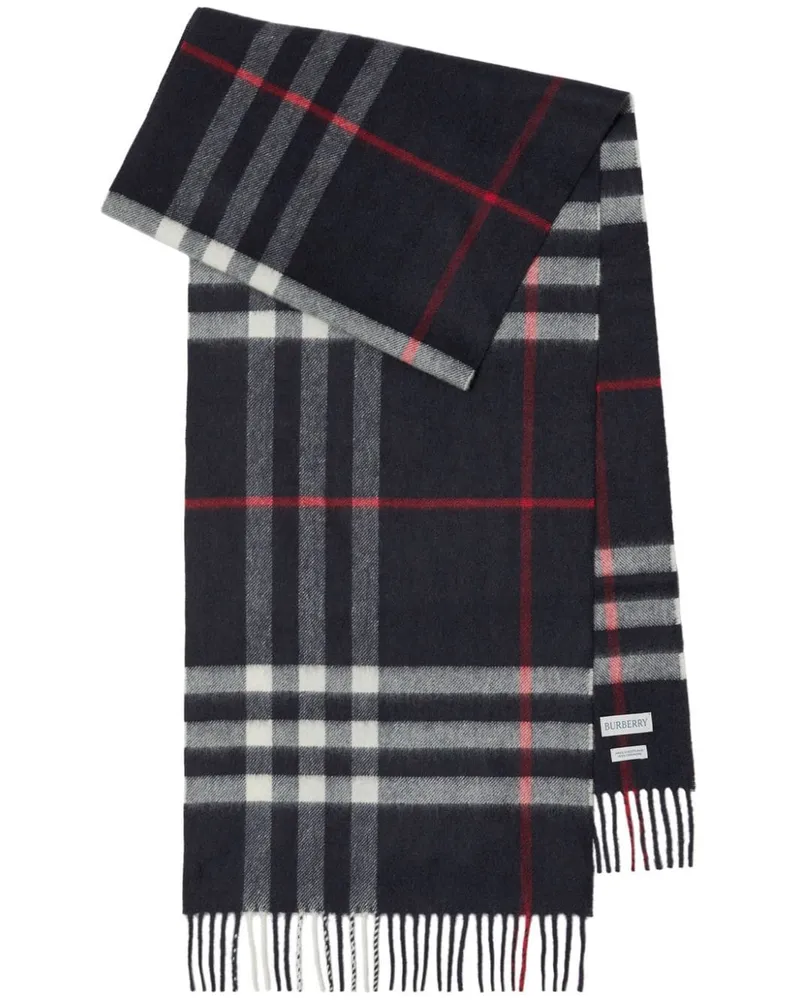 Burberry Karierter Kaschmirschal mit Fransen - Blau Blau