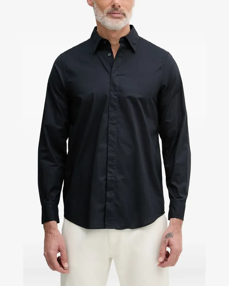 Armani Exchange logo-embroidered long-sleeved shirt - Schwarz Schwarz