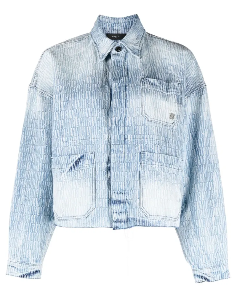 Amiri Ausgeblichene Jeansjacke mit Jacquard-Logo - Blau Blau
