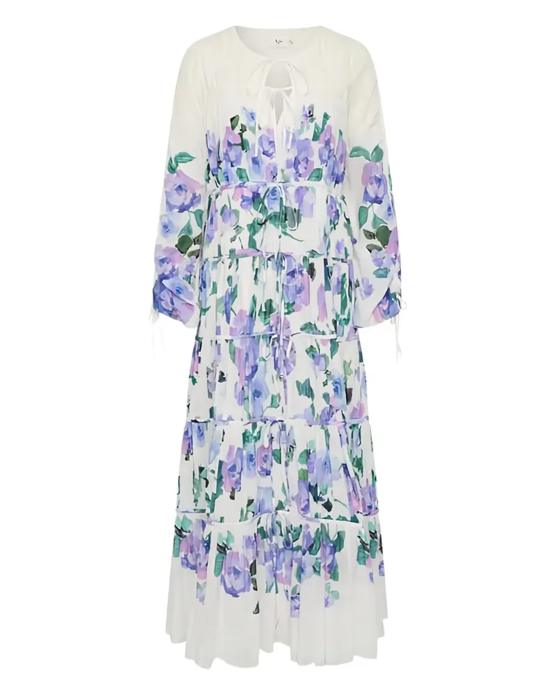 Aje. Gestuftes Clover Maxikleid mit Blumen - Weiß Weiß
