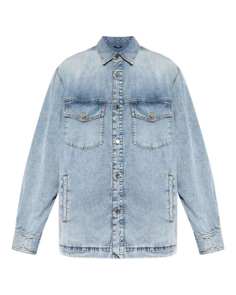 Balmain logo-embossed shirt jacket - Blau Blau