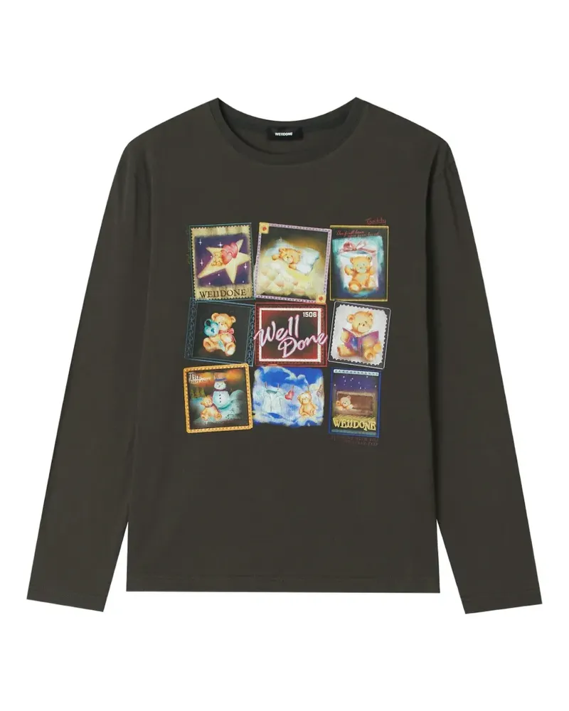 WE 11 DONE Teddy graphic-print long-sleeve T-shirt - Grau Grau