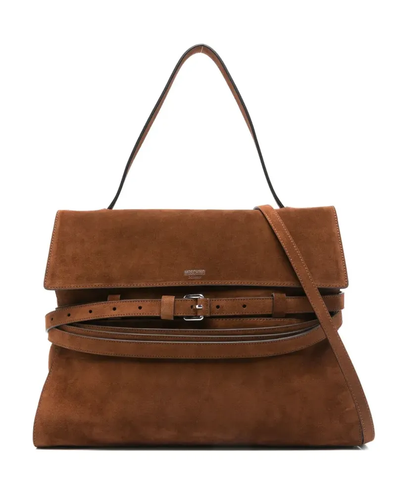 Moschino Tie Me Tote Bag aus Wildleder mit Gürtel - Braun Braun