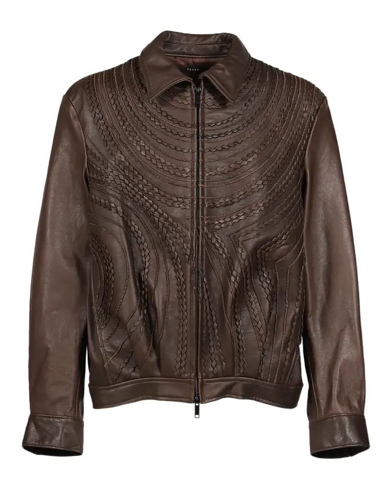 TAAKK zip-up embroidered leather jacket - Braun Braun