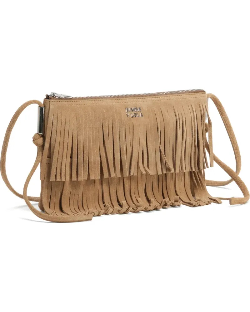 BIMBA Y LOLA Kleine Clutch mit naturfarbenen Fransen - Nude Nude