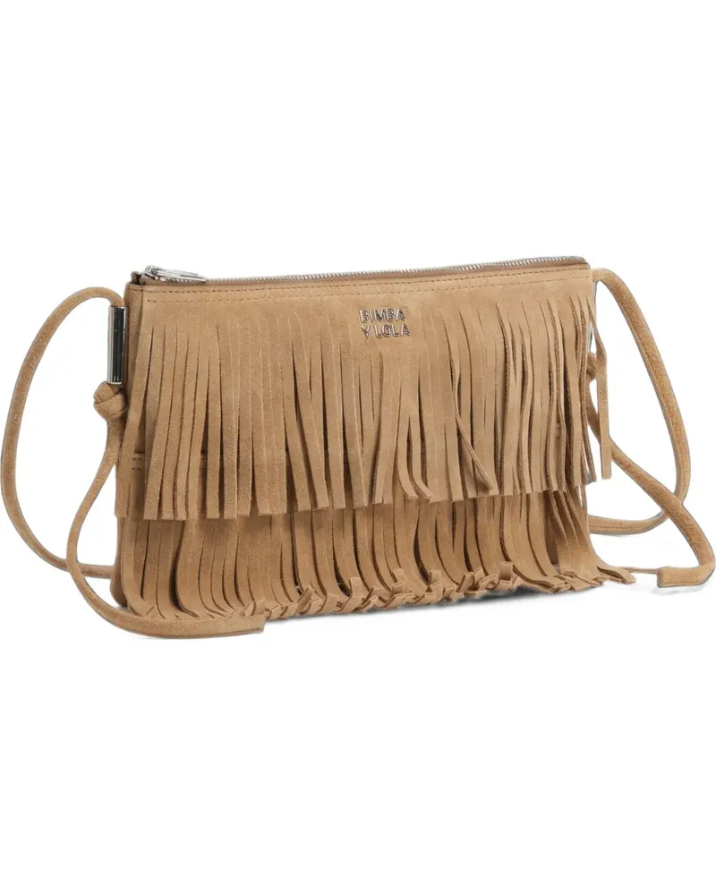 BIMBA Y LOLA Kleine Clutch mit naturfarbenen Fransen - Nude Nude