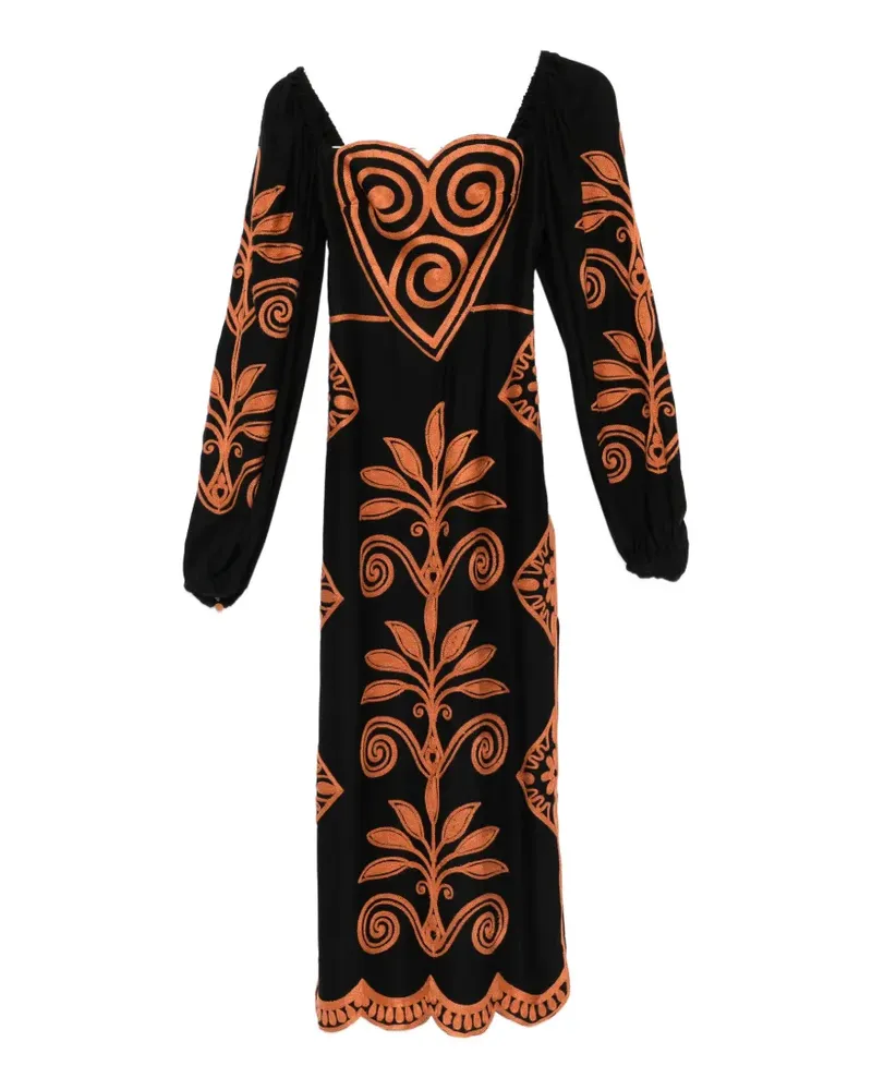 FARM Rio Cornely Ainika long-sleeve midi dress - Schwarz Schwarz