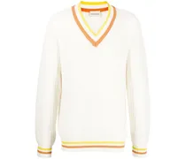 striped trim V-neck jumper - Nude