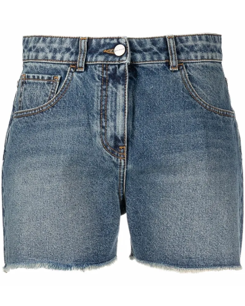 Palm Angels Ausgefranste Jeans-Shorts mit Palme Blau