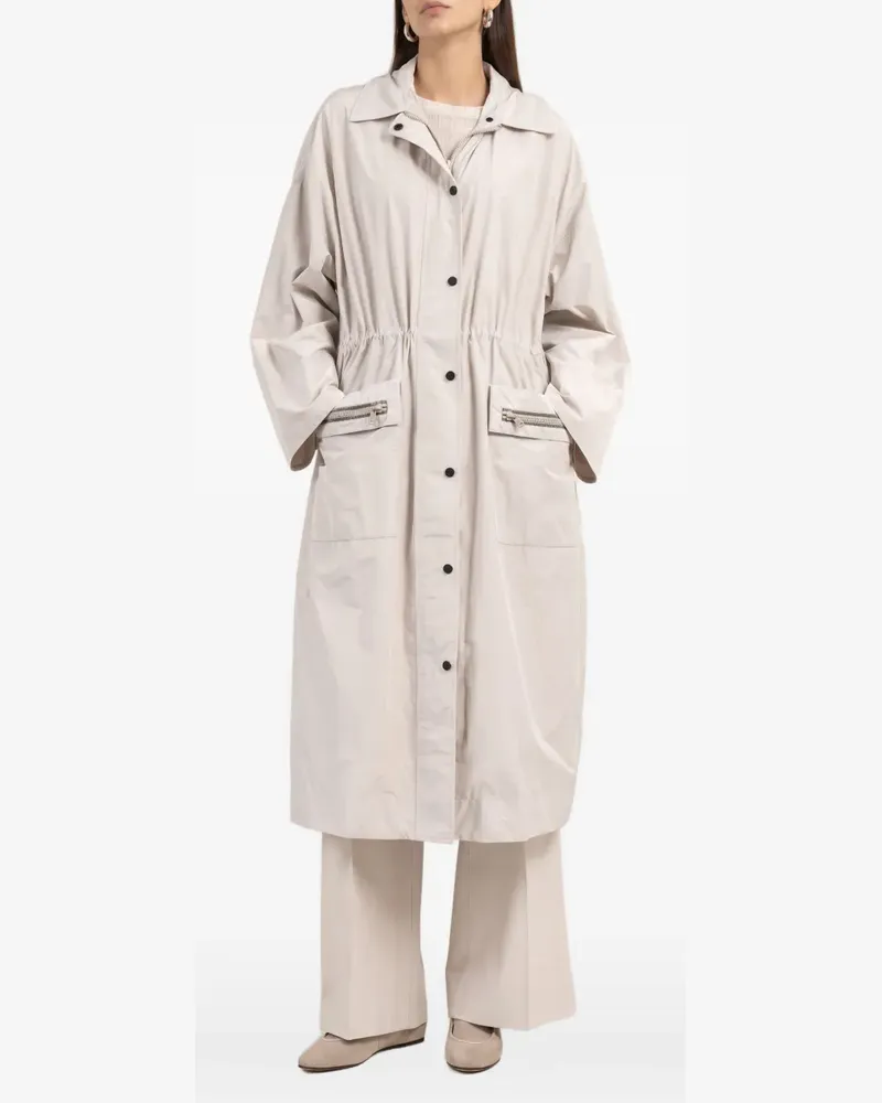 Brunello Cucinelli drawstring-waist hooded oversized coat - Nude Nude