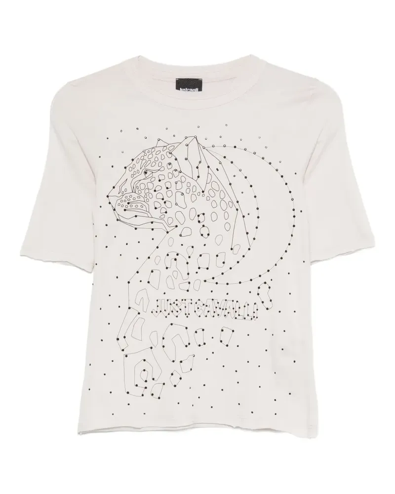 Just Cavalli graphic-print raw-edge T-shirt - Nude Nude