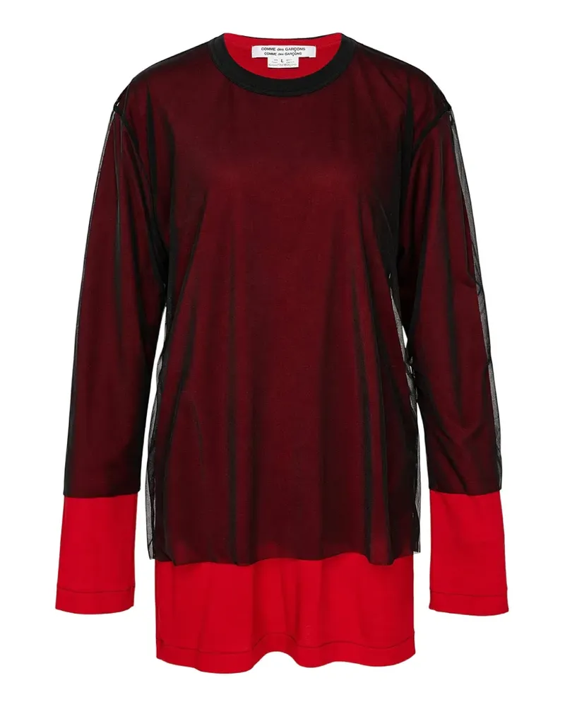 Comme des Garçons Hemd im Layering-Look mit Mesh-Overlay - Rot Rot