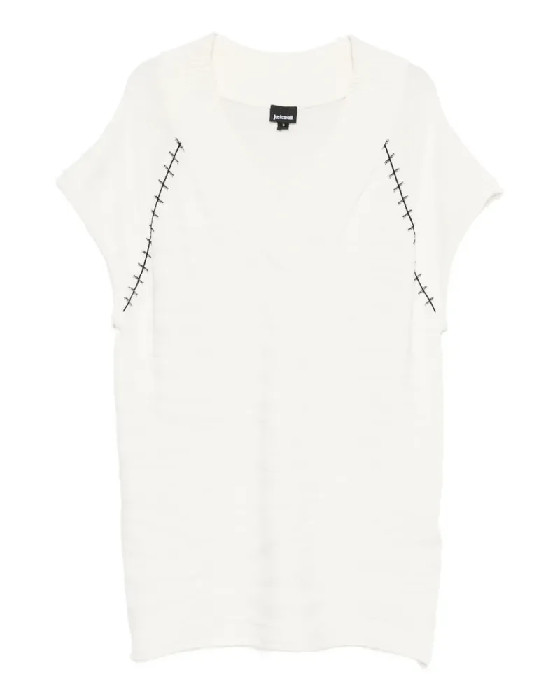 Just Cavalli V-neck stitch-detail mini dress - Weiß Weiß