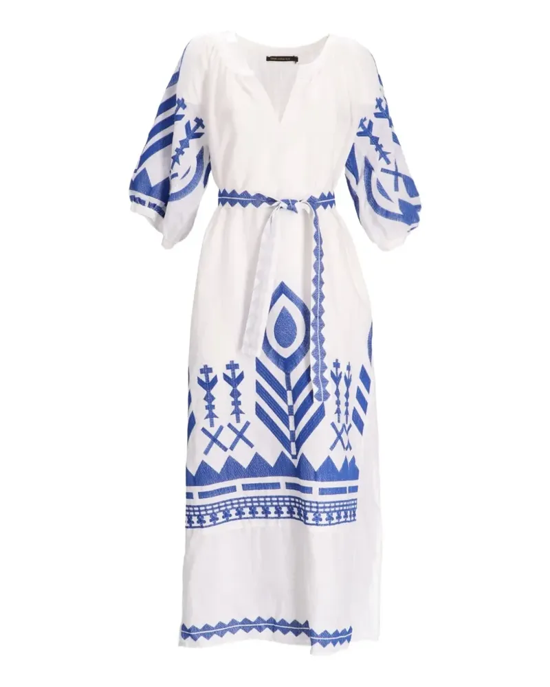 Greek Archaic Kori feather-chevron embroidered midi dress - Weiß Weiß