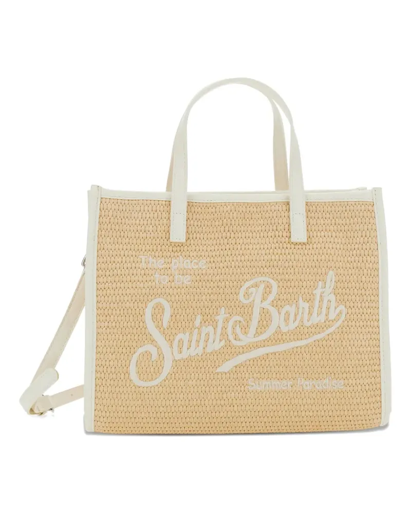 MC2 Saint Barth Vivian logo-embroidered woven tote bag - Nude Nude