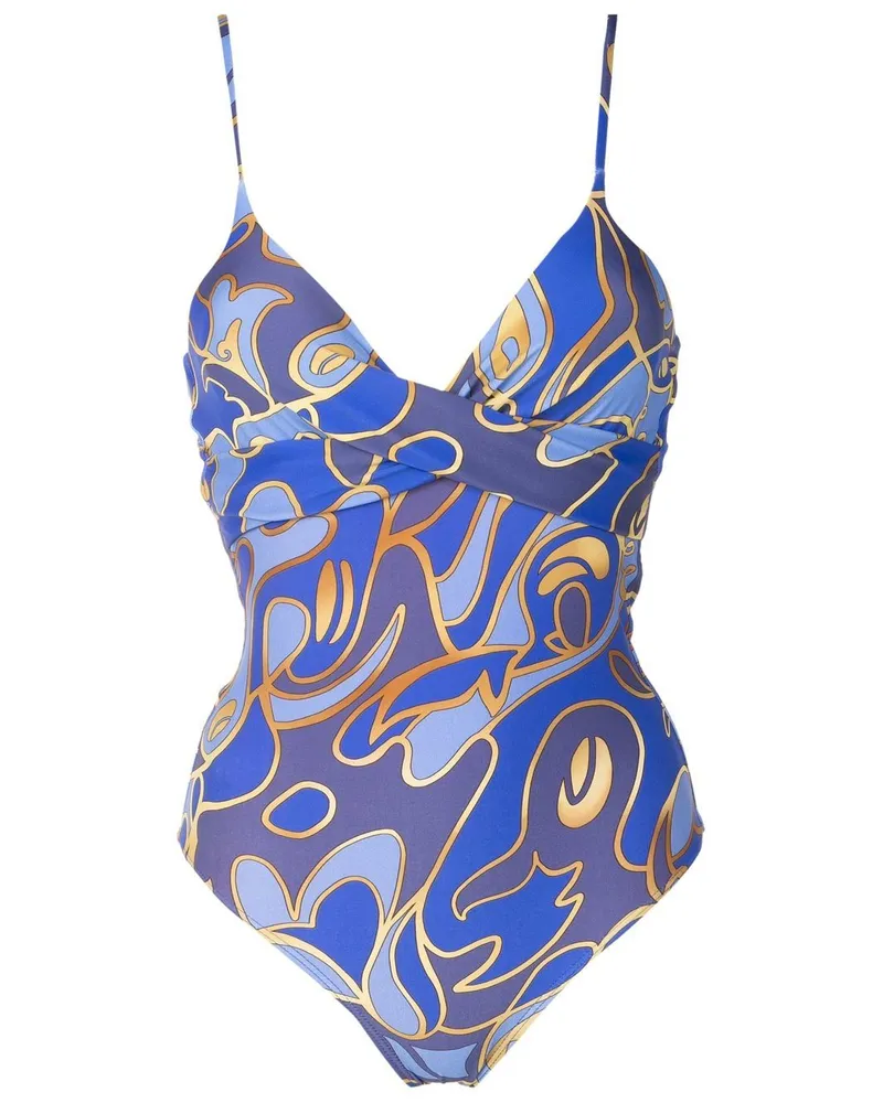 Lygia & Nanny Badeanzug mit grafischem Print - Blau Blau